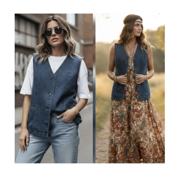 Tellement vous Jackets & Blazers - Tellement Vous Dark Wash Denim Vest – Chic Vintage Aesthetic,size L